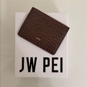 JW PEI Croc-Embossed Brown Card Holder